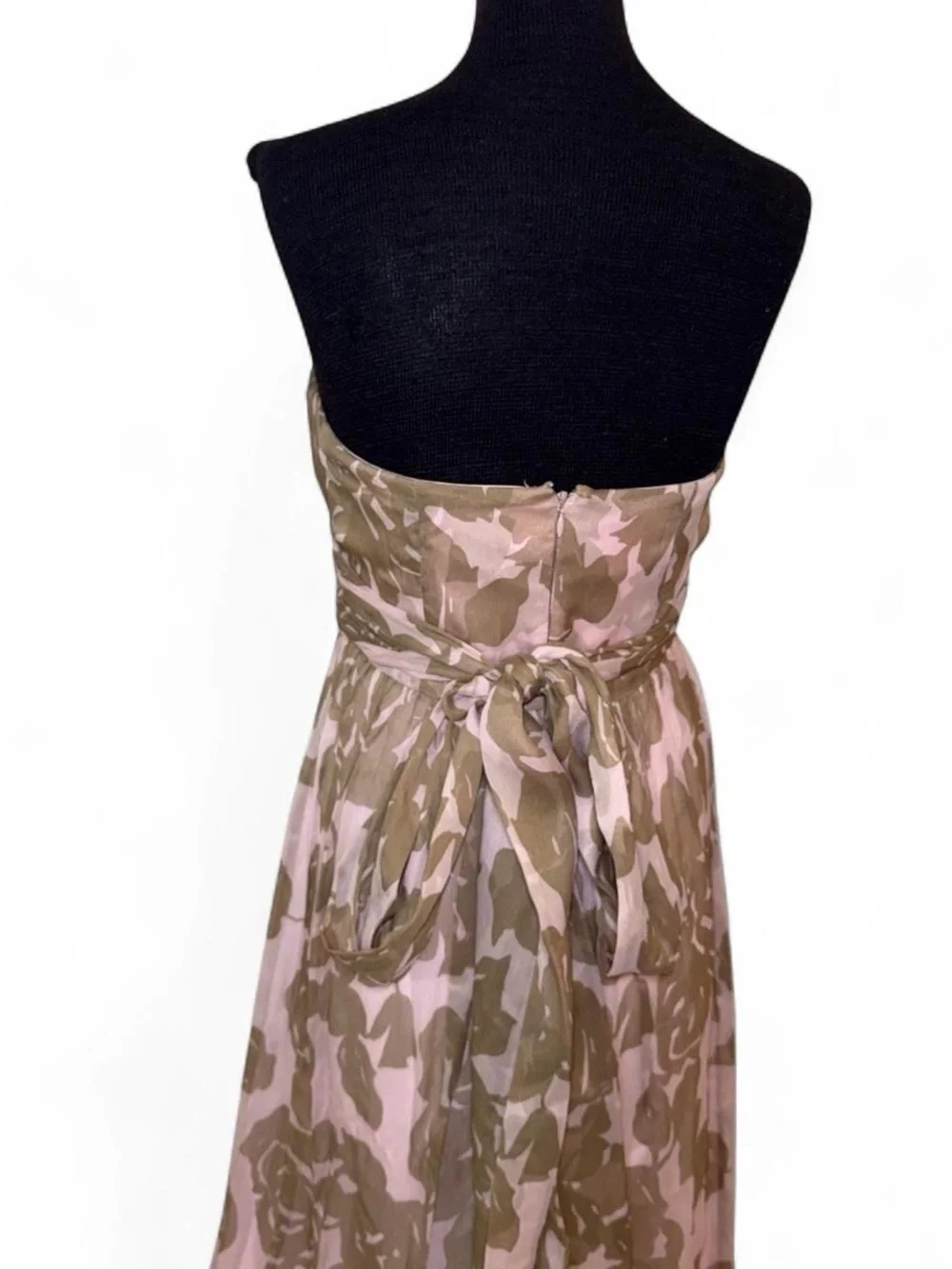 J. Crew Rose Tan 100% Silk Chiffon Long Maxi Dress Sweetheart Neck Gown Size 4